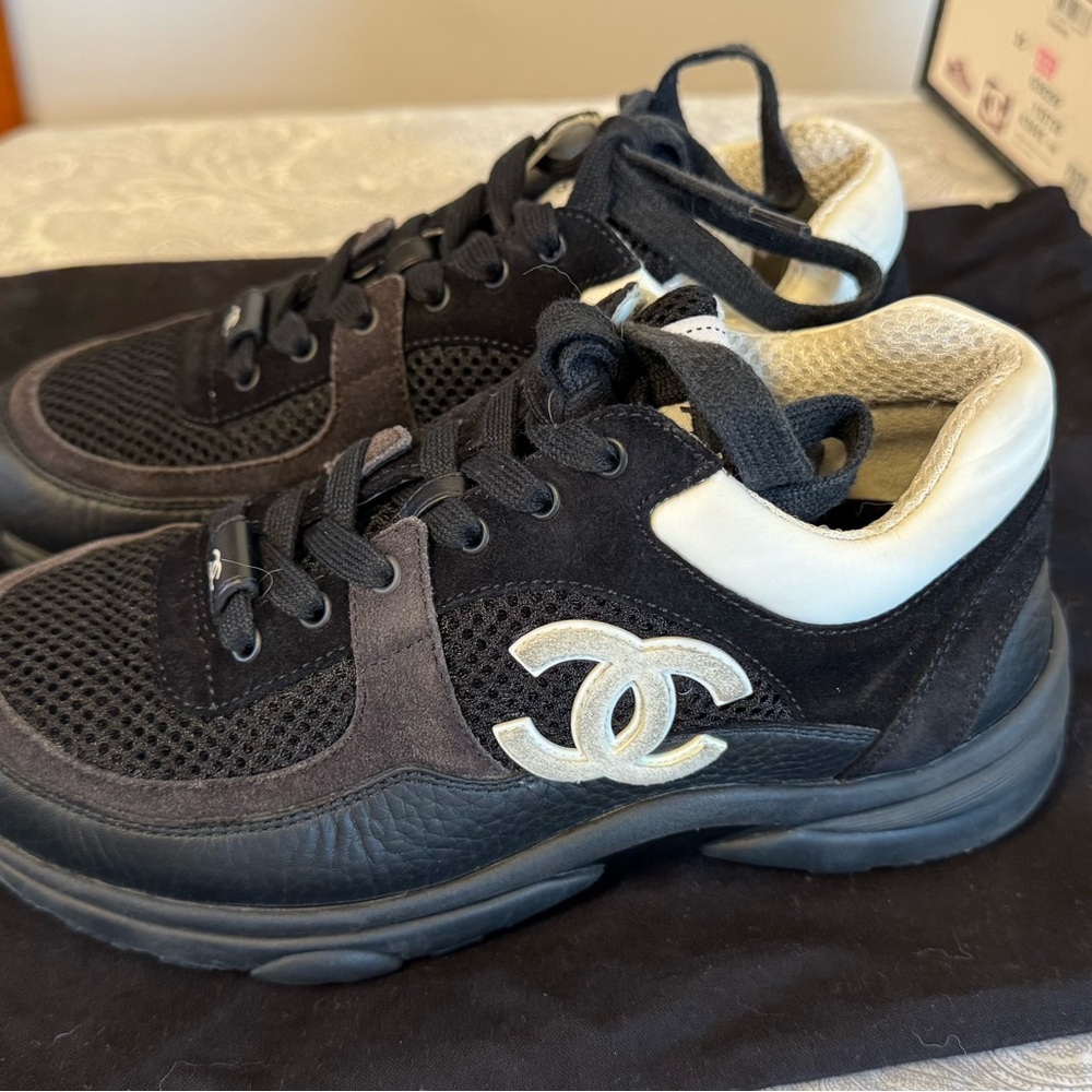 CHANEL Black and White Sneakers